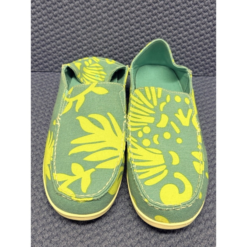 OluKai Nohea Womens Green Blue Slip On Canvas Print Casual Shoes Size US 9